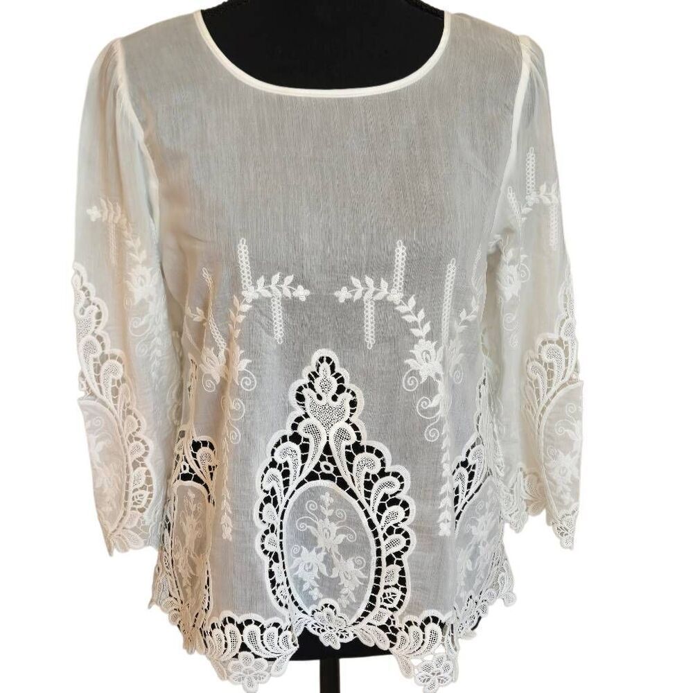Dolce Vita Womens Button Back Silk Cotton Lace Crochet Blouse White Small